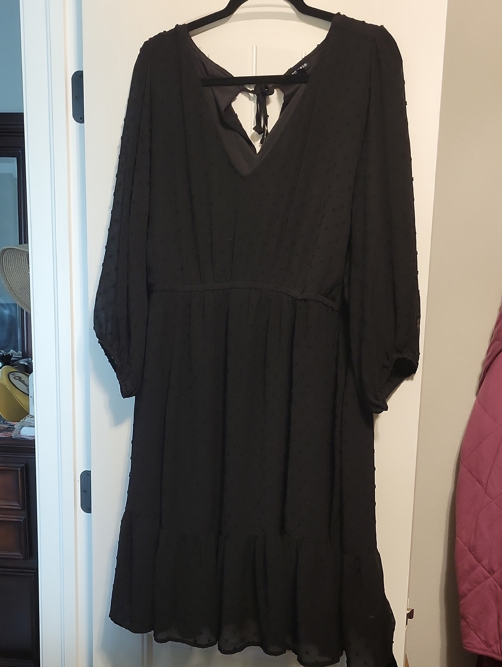 torrid Black Long-Sleeve V-Neck Tie-Back Midi Dress